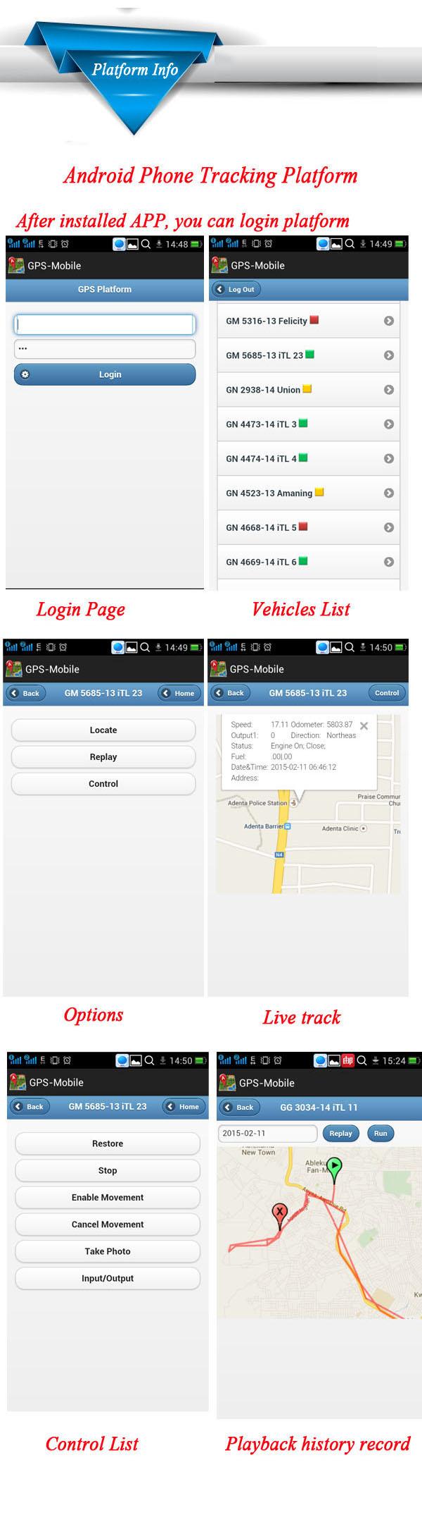 Smartphone-Autoalarm-Antidiebstahl-Fahrzeug GPS-Verfolger mit freiem GPS, das Plattform aufspürt